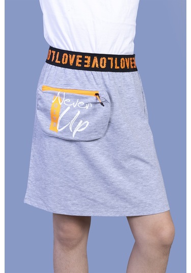 Toontoy Kız Çocuk Baskılı Çanta Detaylı Etek Gri Melanj