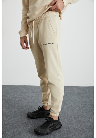 Marshall Erkek Pamuklu Içi Polarlı Nakışlı Relaxed Vanilya Eşofman Takımı