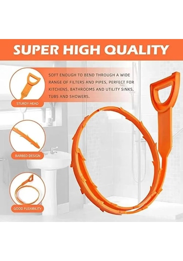Folinda Ev Boruları İçin Kuru Temizleme Aleti, 51 Cm Esnek Plastik, 2 Adet Turuncu Tüp Tıkanıklık Çözücü Portakal