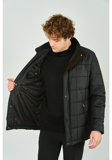 Daynax Erkek İçi Kürklü Dik Yaka Fermuar Ve Çıtçıt Kapamalı Mont Kaban 4000 Siyah Siyah