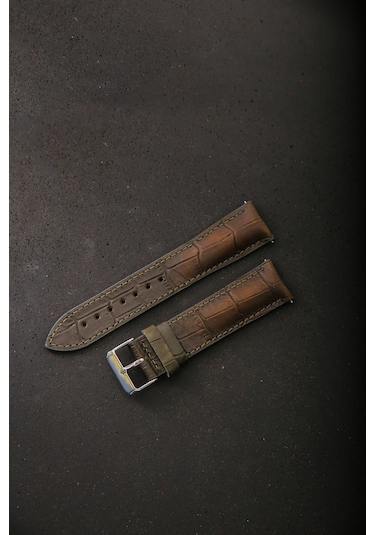 Hakiki Deri 22mm Akıllı Pimli Saat Kordonu Haki
