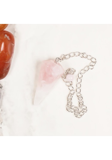 Pembe Kuvars Doğal Taş Pandül Sarkaç : Renkli