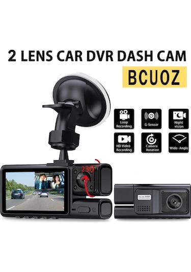 Dashanshop Bcuoz Hd 1080p Çift Lens Araç Kamerası 170 Gece Görüşü G-sensor Hareket Algılama