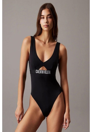 Calvin Klein Kadın Göğüste Kesik Detaylı Siyah Mayo-4972 Siyah