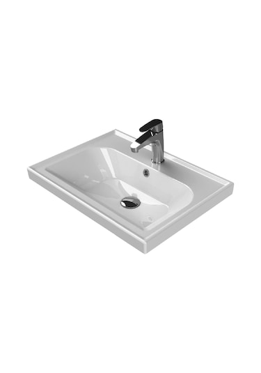Turkuaz Frame Etajerli Lavabo 60X45 Cm Ve Lotus 60 Banyo Dolabı Beyaz