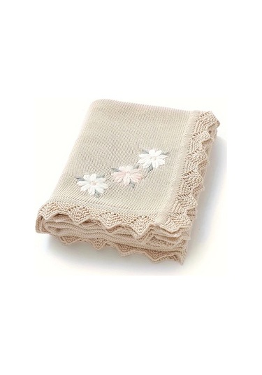 Maxaccess 1 Adet Bebek Dalga Dantel İşlemeli Çiçekli Bebek Örgü Battaniyesi Beyaz Beyaz