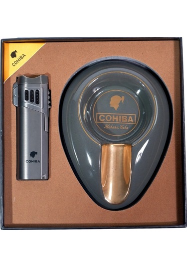 Cohiba Çakmak Küllük İkili Gunmetal Puro Seti - Tr9183