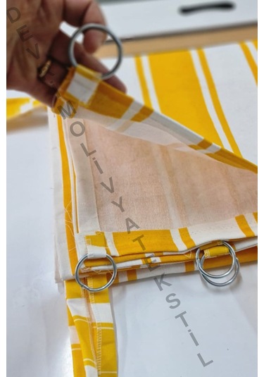 Devrim Olivya Tekstil Lüks Halkalı Çizgili Branda Balkon Perdesi Sarı-beyaz, Özel Dikim Sarı Beyaz