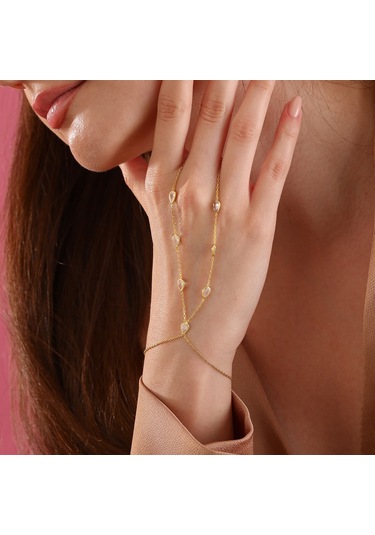 925 Ayar Gümüş Damla Zirkon Taşlı Şahmeran Altın