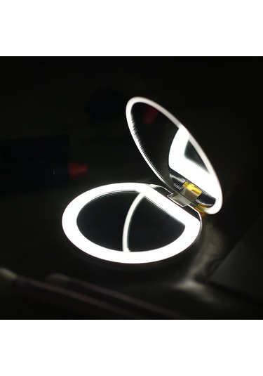 Vkemall Kozmetik Mini Taşınabilir Cep Led Makyaj Aynası Işıklı Şarj Edilebilir El Kompak