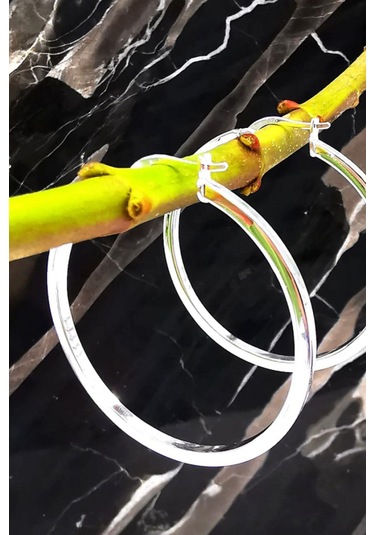 Omar Silver Kadın Halka Model Kare Kesim Gümüş Şarnel Küpe 39 Mm