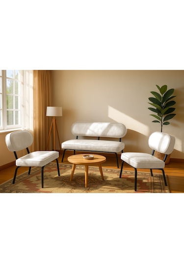 Luna Modern Deri Koltuk Takımı Bekleme Koltuğu Ofis Koltuk Takımı Krem Krem