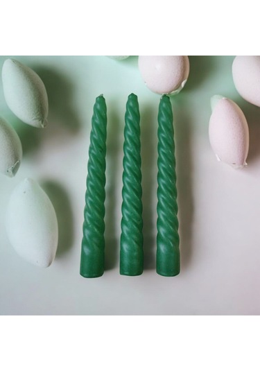 Denic 3 lü Yeşil   İtalyan Burgulu   Şamdan Mum  Kıvrımlı Mum
