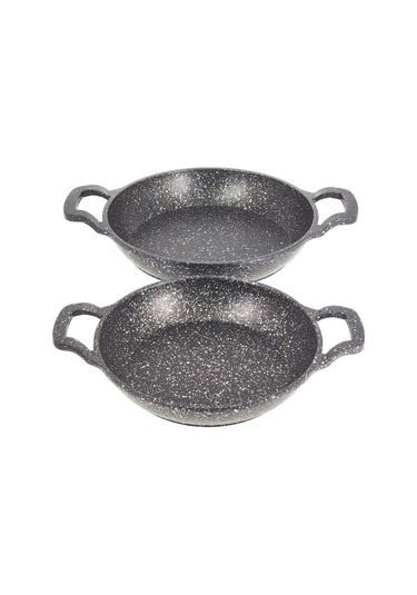 3728 - 2 Parça - Döküm, Bio Granit, 16 Ve 20 Cm Sahan Seti, Siyah Renk Siyah