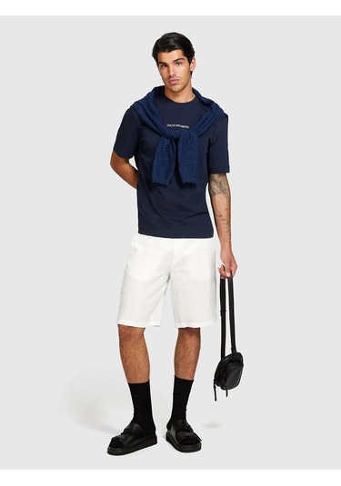 Sisley %100 Keten Slim Fit Bermuda Şort Erkek Beyaz Şort - 325p4aghs9010 Krem