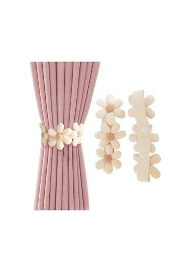 Bej 2 Adet Çiçekli Perde Bağları 45 X 6,5 Cm Düğmeli Basit Perde Bağları, Yatak Odası Pencereleri İçin Dekoratif Perde Bağları Diğer