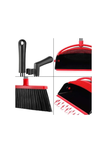 Üretici Toptan Ev Seti Süpürge Ve Faraş Kombinasyonu Yapışmaz Saç Süpürgesi Katlanır Süpürge Uzun Kazıyıcı Faraş Siyah