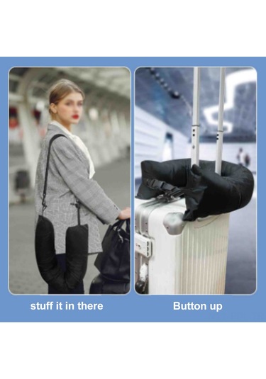 Padalink Seyahat Boyun Yastığı - Kıyafet Dolgulu Çantası, Su Geçirmez Lycra, Uçak Yastığı, 18x78 Cm Siyah, Çok Amaçlı Stokaj Siyah