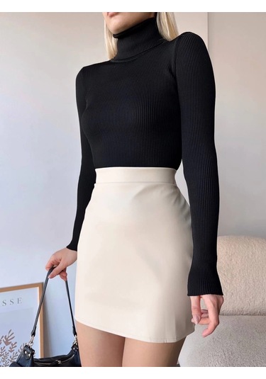 Düz Deri Etek Bej H24468 Bej