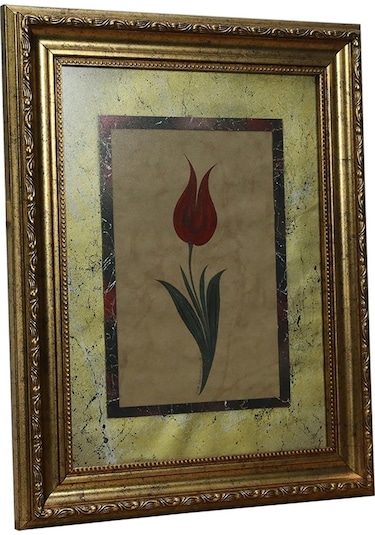 E38 El İşçiliği Kırmızı Desenli Lale Ebru Tablo 44 35 Cm-6460