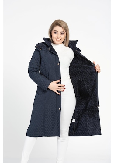 Vetre Kadın Kapitone Mont (105 Cm) Lacivert Büyük Beden 1018 Çok Renkli