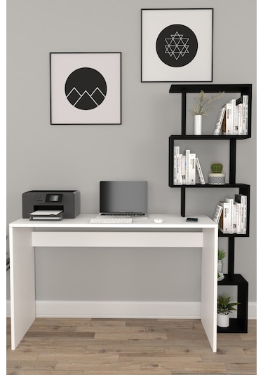 Moonlife Pratik Kitaplıklı Çalışma Masası Beyaz Siyah