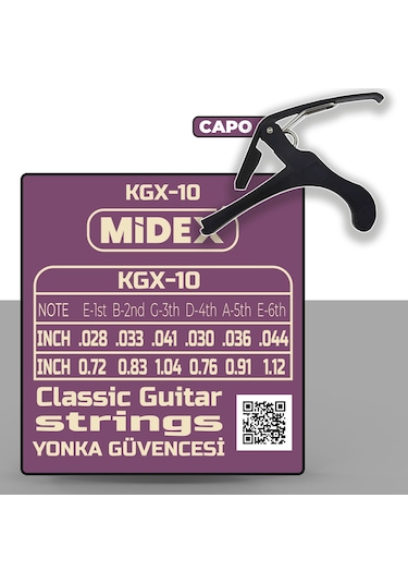 Midex Kgx-10C Klasik Gitar Teli Takımı Pena ve Kapo Seti