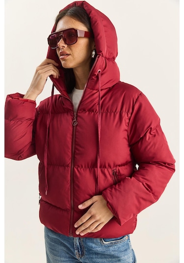 Shade Kadın Kapüşonlu Şişme Mont 10141018 - Koyu Bordo