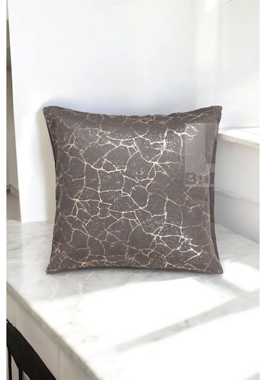 Altın Varak Desenli Dekorafit Tekli Kırlent Kılıfı 42x42 Cm Şık Ve Zarif Tasarım Füme