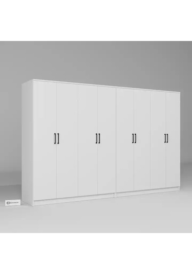Kardelen Serisi Mat Beyaz 8 Kapaklı 10 Raflı 280 Cm Elbise Dolabı - Gardırop Seti Beyaz