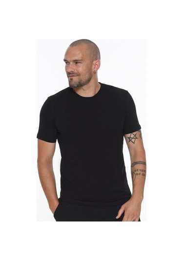 T8569 Dewberry Bisiklet Yaka Erkek T-shırt-siyah Siyah