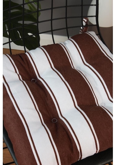 Altınpamuk Altınpamuk Beta Pofidik Kahve Beyaz Sandalye Minderi Bağcıklı 40X