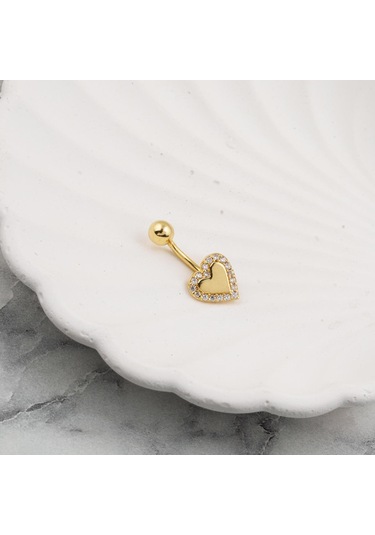 Kalp Model Altın Göbek Piercing 14 Ayar Sarı