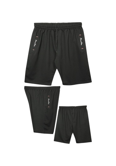 Büyük Beden 110 - 155 Kilo Arası İçin Uygun Bedenli Cepleri Nakış Detaylı Likralı Penye Erkek Şortu Siyah