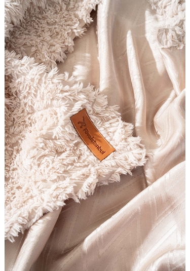 Dali Zigzaglı Bej Çift Kişilik Jakarlı Deluxe Uyku Seti 3 Parça Yatak Örtüsü Seti Bej