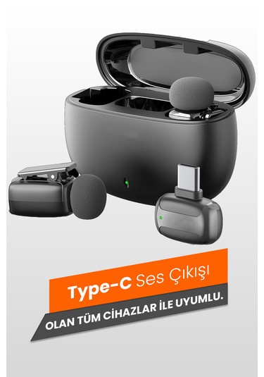 Kablosuz Type-c Yaka Mikrofonu Profesyonel 2 Mikrofonlu Typec