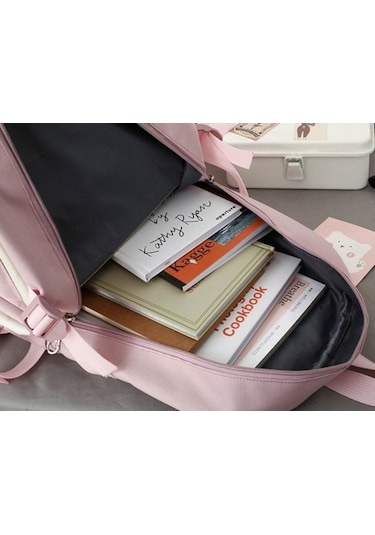 Fastbuy 4 Parçalı Sevimli Öğrenci Oku Pembe Hcx Kapasiteli Büyük Set Pembe