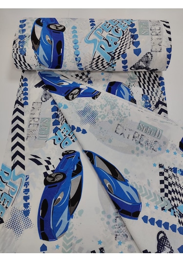 Ranforce Metrelik, Nevresimlik Kumaş - 100x240 Yarış Arabası