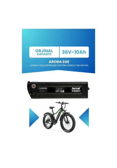 Arora Ege Uyumlu Batarya 36v 10ah Elektrikli Bisiklet Bataryası Siyah
