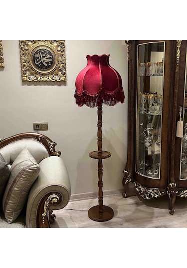 Bordo Sehpalı Vintage Lambader 170x45cm Bordo