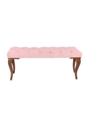 Gazzini Classic Torna Gürgen Ahşap Ayak Chester Model Kapitoneli Pembe Puf Bench - Ceviz Ayak