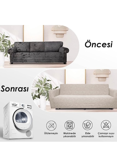 Jakarlı 3 3 1 1 Lastikli Kanepe Örtüsü Lastikli Koltuk Örtüsü Koltuk Kılıfı Takımı Kahve