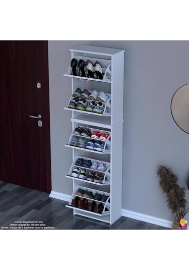 Modilayn Verve Antre 52x194x26 Cm Lik 5 Düşer Kapak 10 Göz Bölmeli Ayakkabılık Antrasit - Beyaz