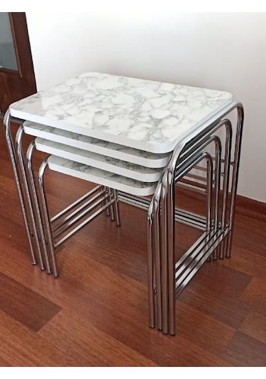 Beyaz Mermer Desen Zigon Sehpa 1. Kalite Krom Nikelaj Tse E1 Onaylı Malzeme Üreticiden Mermer