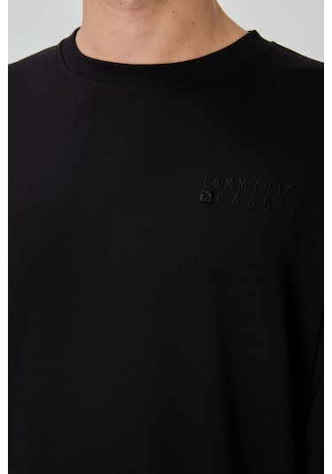 Tommy Life 85120 Casual O Yaka Lastik Paça Pamuklu Oversize Erkek Eşofman Takımı - Siyah