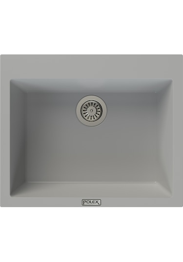 Polex Cristalüx Granit Evye P-X60 Gri Tezgah Altı Ve Tezgah Üstü Kare Mutfak Evyesi 60x50 CM