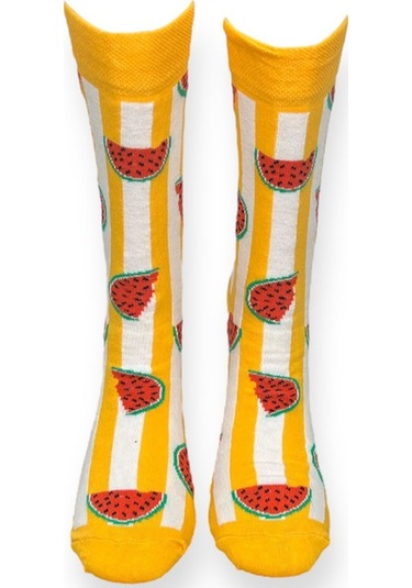 2'li Unısex Karpuz Tasarımlı Esnek Nem Alabilen Pamuklu Spor Soket Çoraplar Çok Renkli