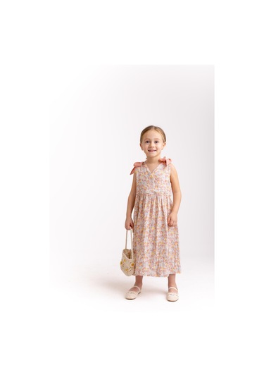 Omuzları Fiyonklu Çıtır Müslin Kız Çocuk Elbise Gül Kurusu Gülkurusu