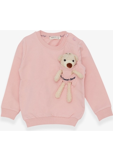 Breeze Kız Çocuk Sweatshirt Ayıcık Aksesuarlı 1.5-5 Yaş, Pudra (556838383) Çok Renkli