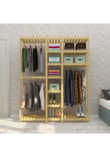 Tres Espejo - Açık Ahşap El Yapımı Elbise Dolabı Tornavida - Matk